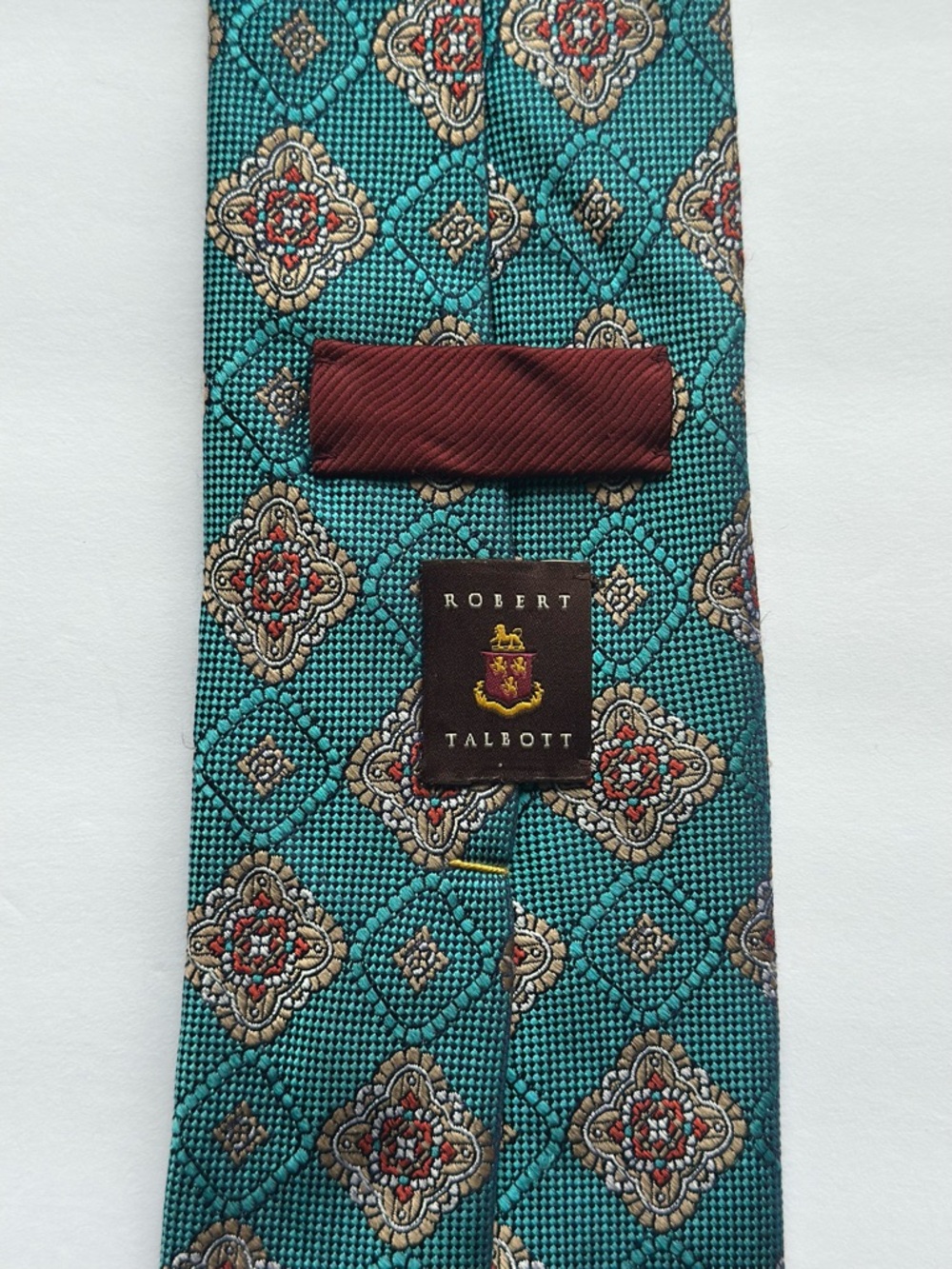 Robert Talbott Teal Medallion 100% Silk Tie with Burgundy Accents
